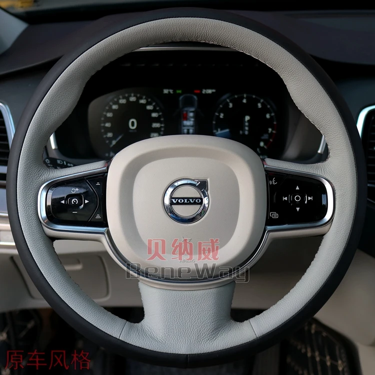 DIY Hand-Sewn Leather Car Steering Wheel Cover for Volvo XC90 S90 XC60 V90 V40 Interior Auto Accessories