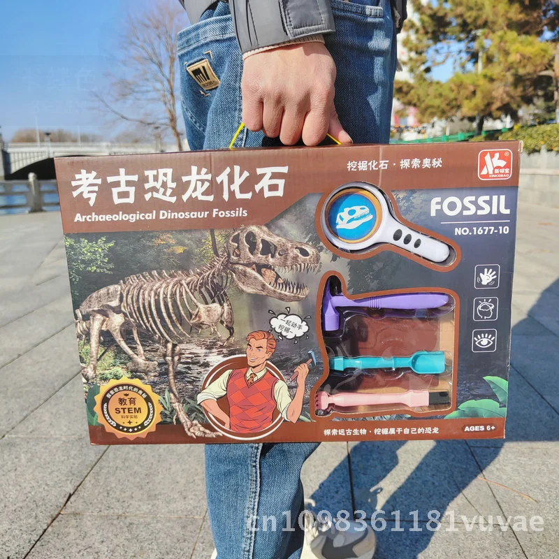 Kit educativo de excavación fósil de dinosaurios para niños, juguete de excavación del tesoro con caja de regalo de herramientas, ciencia arqueológica