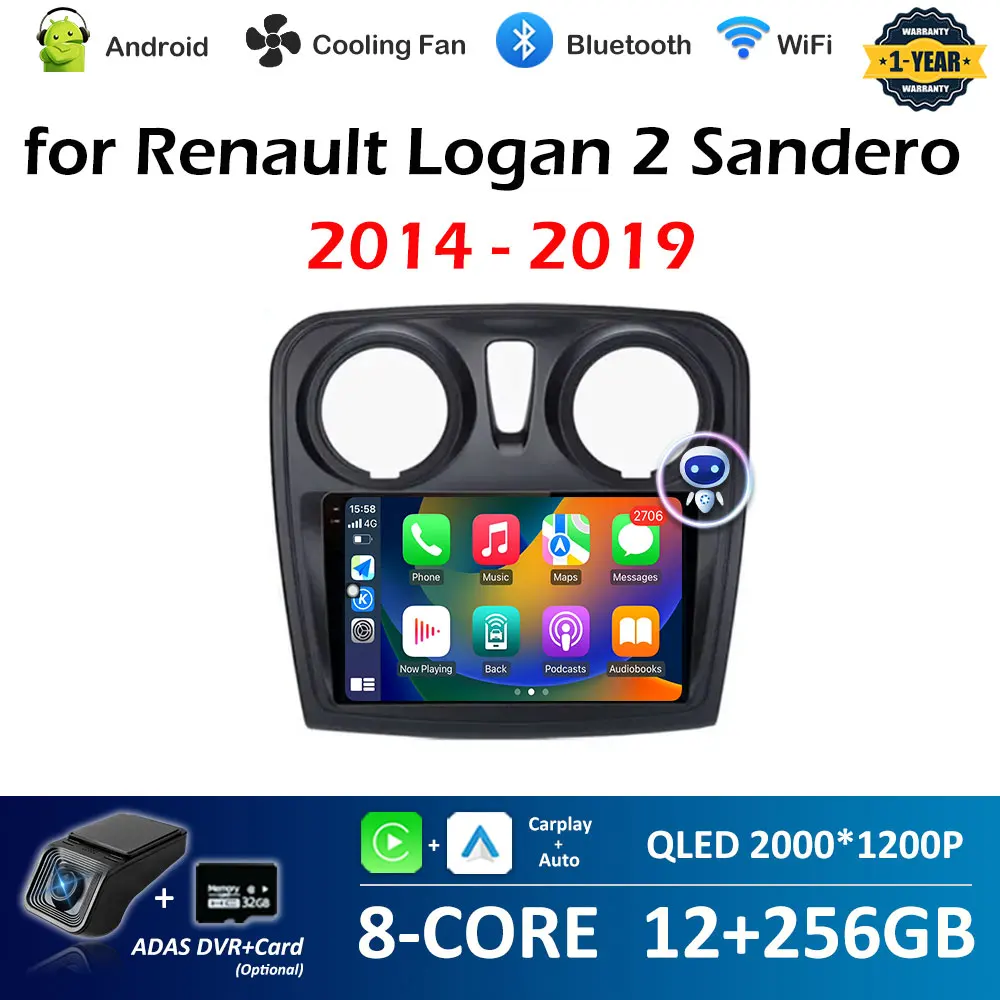 Navigation GPS Android Smart System for Renault Logan 2 Sandero 2014 2015 2016 2017 - 2019 Bluetooth DSP Stereo Touch Screen 4G