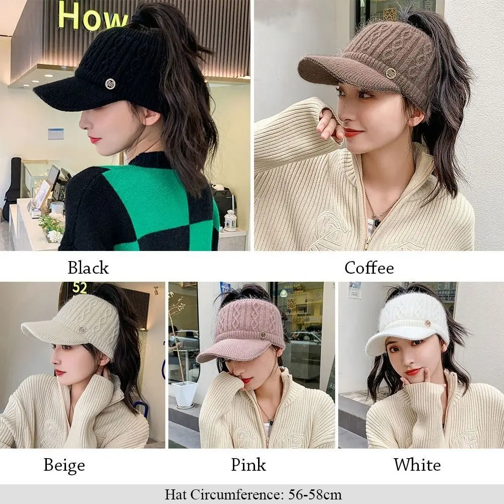 Fashion Autumn Winter Warm Women Girls Soft Knitted Hat Female Empty Top Baseball Cap Casual Outdoor Windproof Bonnet