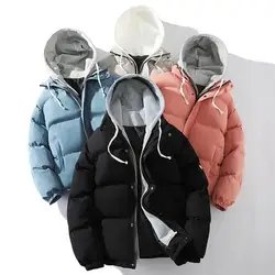 Abrigo con capucha y cordón retráctil para parejas, abrigo De invierno con bolsillos y cremallera, dos piezas, chaqueta acolchada De algodón