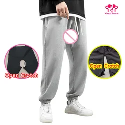 Man Winter Open Crotch Pants with Invisable Zippers Loose Open Hole Crotchless Trousers for Outdoor Sex Costume Sexy Panties