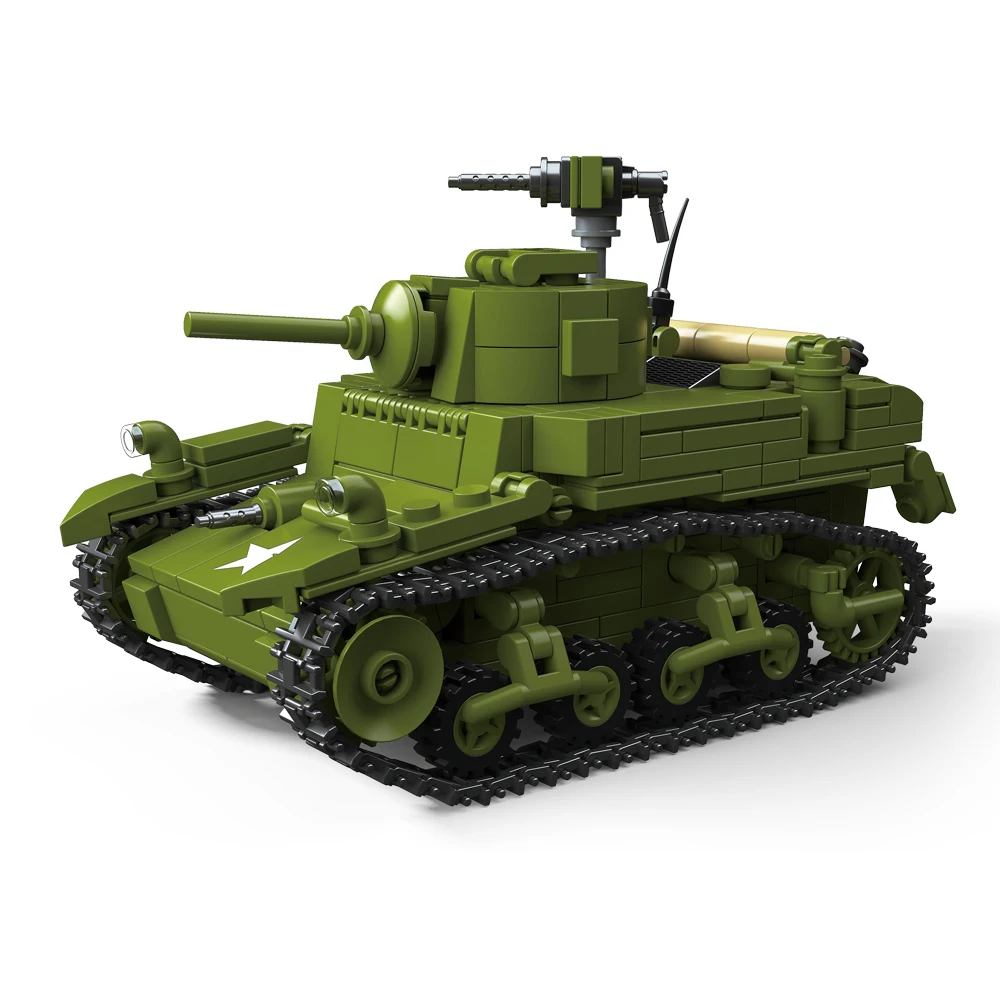 สงครามโลกครั้งที่ 2 ทหารบก ทหาร รถถัง M3A1 ซีรีส์ไบซัน ปืนใหญ่เคลื่อนที่ได้เอง ชุดตัวต่อบล็อก ของเล่นสำหรับเด็ก