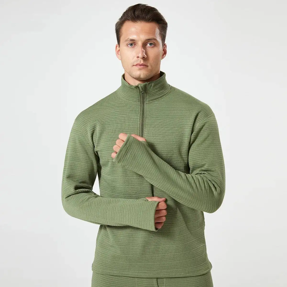 

Men Sports Tactical Fleece Underwear Set Outdoor Training Thermal Sweatsuit Undershirt Long Sleeve Stand Collar Shirt Pants Suit