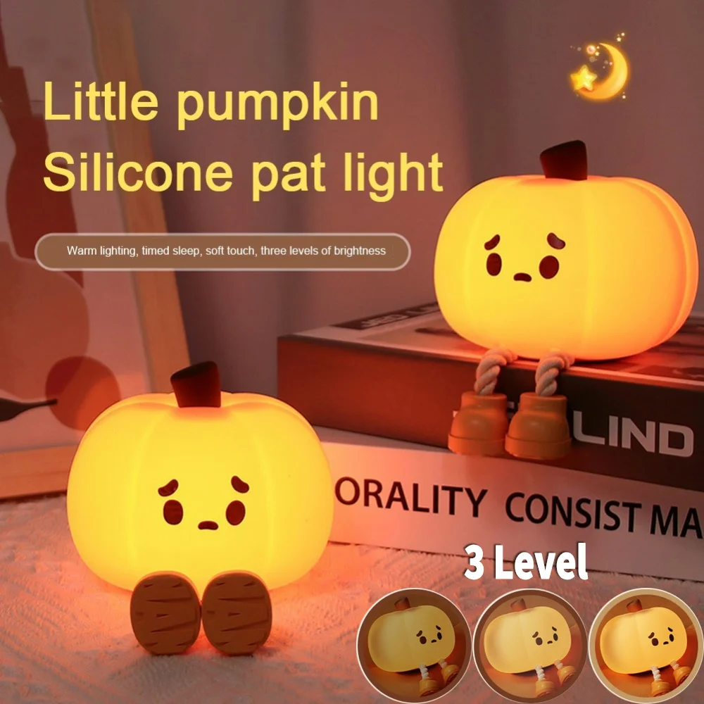 

Pumpkin LED Night Light Cute Silicone Lamp Touch Switch USB Rechargeable 30 Minute Timed Shutdown 3 Gear Dimmable Mood Light