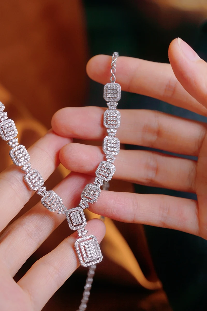 KUGG 100% 18K White Gold Necklace Luxury Design 3.0carat Real Natural Diamond Necklace for Women Senior Banquet Fine Jewelry