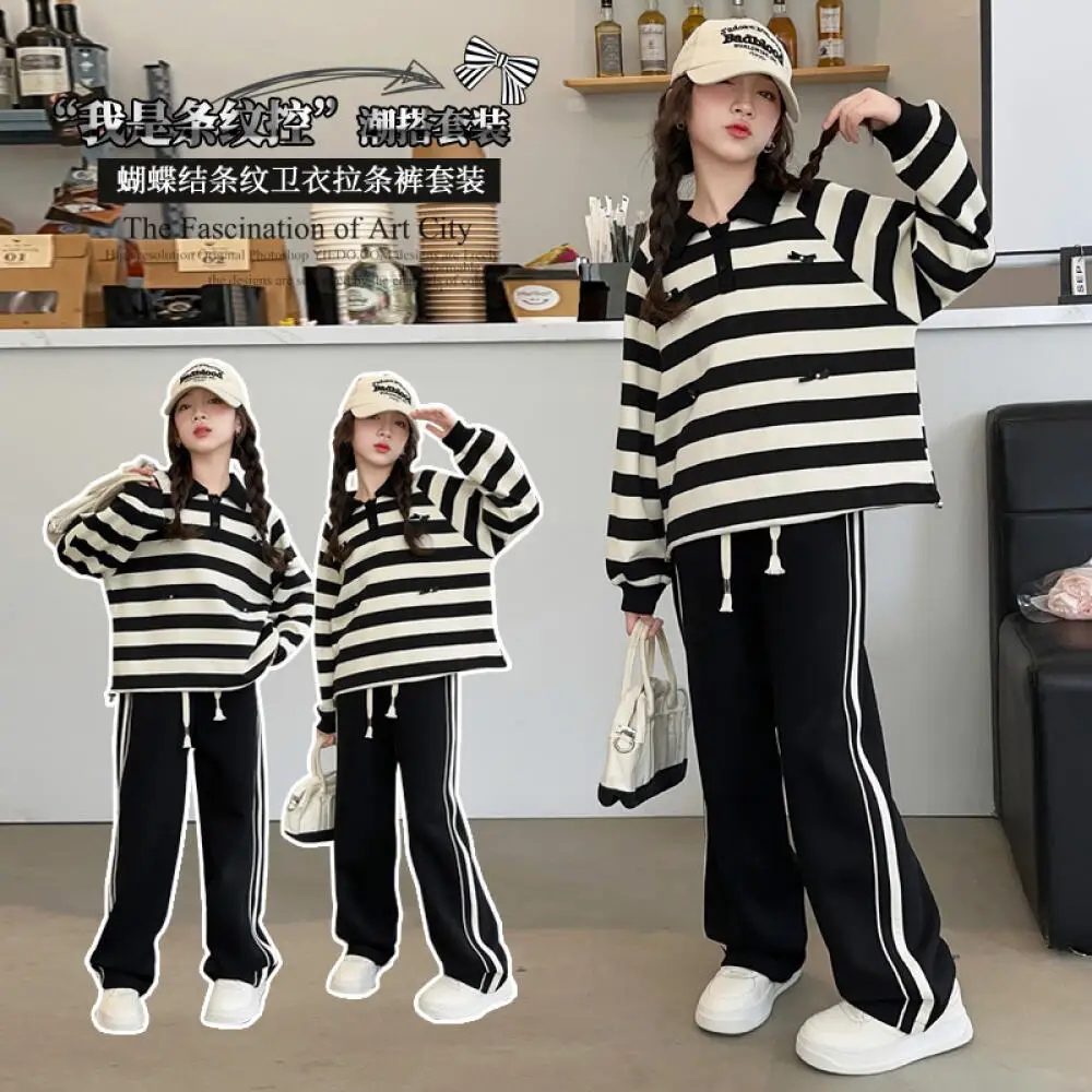 

Kawaii Girl Flip Collar Pullover Shirt Coat Pants Set Student Spring and Autumn Cartoon Casual Sweatshirt Long Pants 2-Piece Set