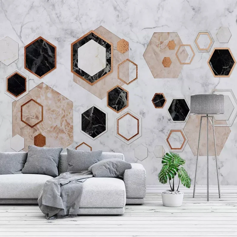 3D Wall Paper Nordic Abstract Geometric Marble Photo Wall Painting Living Room Sofa Background Wall Cloth Home Decoration Mural