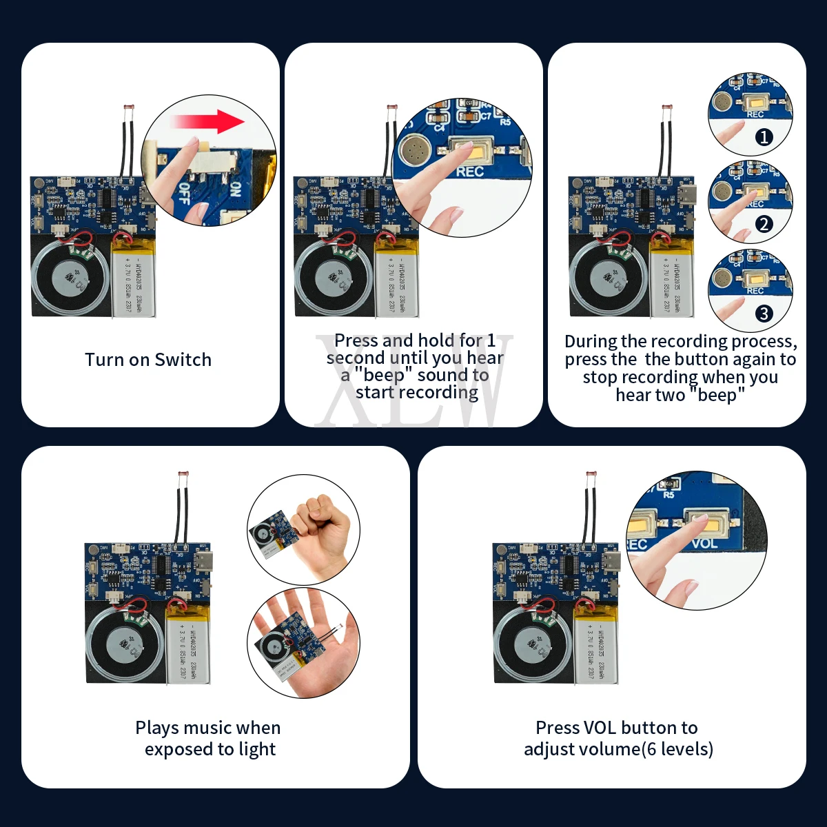 4MB/16MB Sound Module Light Control Voice Recorder Board USB Downloadable & Recordable with Playback for Xmas Greeting Card Gift