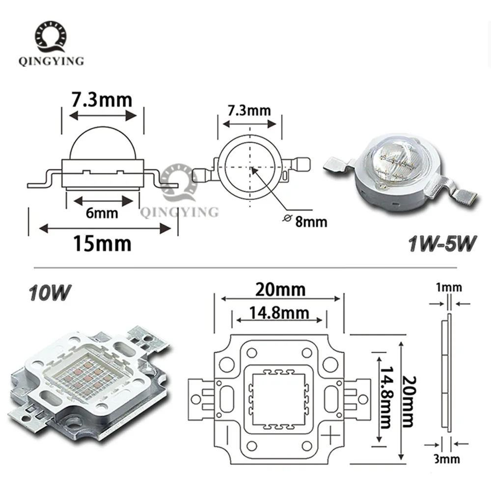 5pcs  5W 6-7V High Power UV LED Diodes Ultra Violet 365nm 370nm 380nm 385nm 390nm 395nm 400nm 405nm 430nm