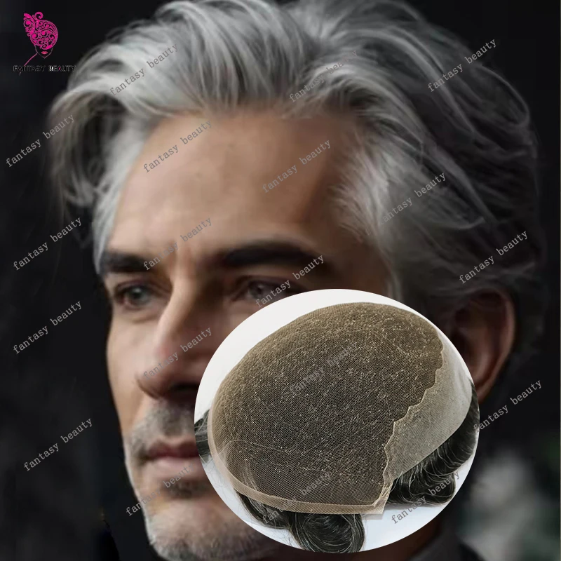 

Необнаружимый кружевной передний парик Q6, мужские 1b50 1b80, серые человеческие волосы, протез, дышащие мужские шиньоны, парик, отбеленные узлы, парики