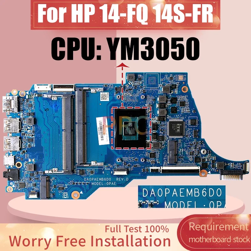 For HP tpn-q221 14-FQ 14S-FR 14-DQ Laptop Motherboard DA0PAEMB6D0 With AMD CPU YM3050 M03771-601 Notebook Mainboard Full Tested