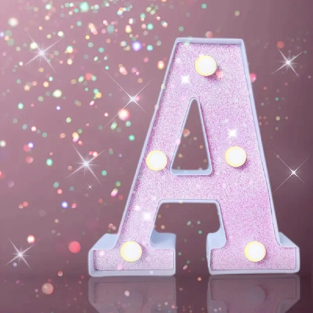 

1PC 16cm LED Letter&Number Lights For Wedding,Proposal,Birthday,Party,Photo Props,Battery Powered Pink Glitter Decorative Lights