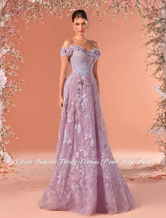 Vestido de noche de encaje púrpura personalizado, detalles florales bordados en 3D, vestido de fiesta para ocasiones formales, vestido de noche elegante para fiesta de cumpleaños