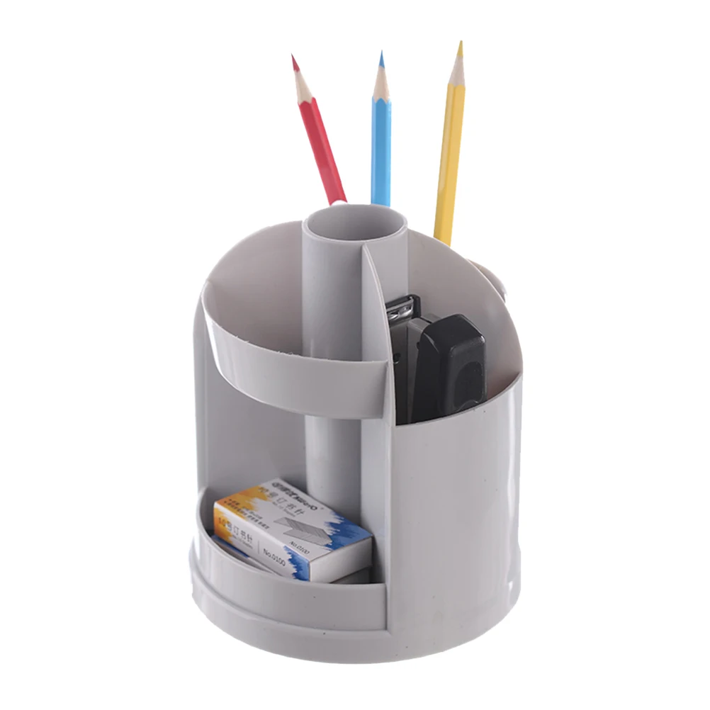 Rotating Pen Holder Plastic Desktop Organizer for Pencils Pens Cosmetics Chopsticks Storage Grey Multi-Function Stationery