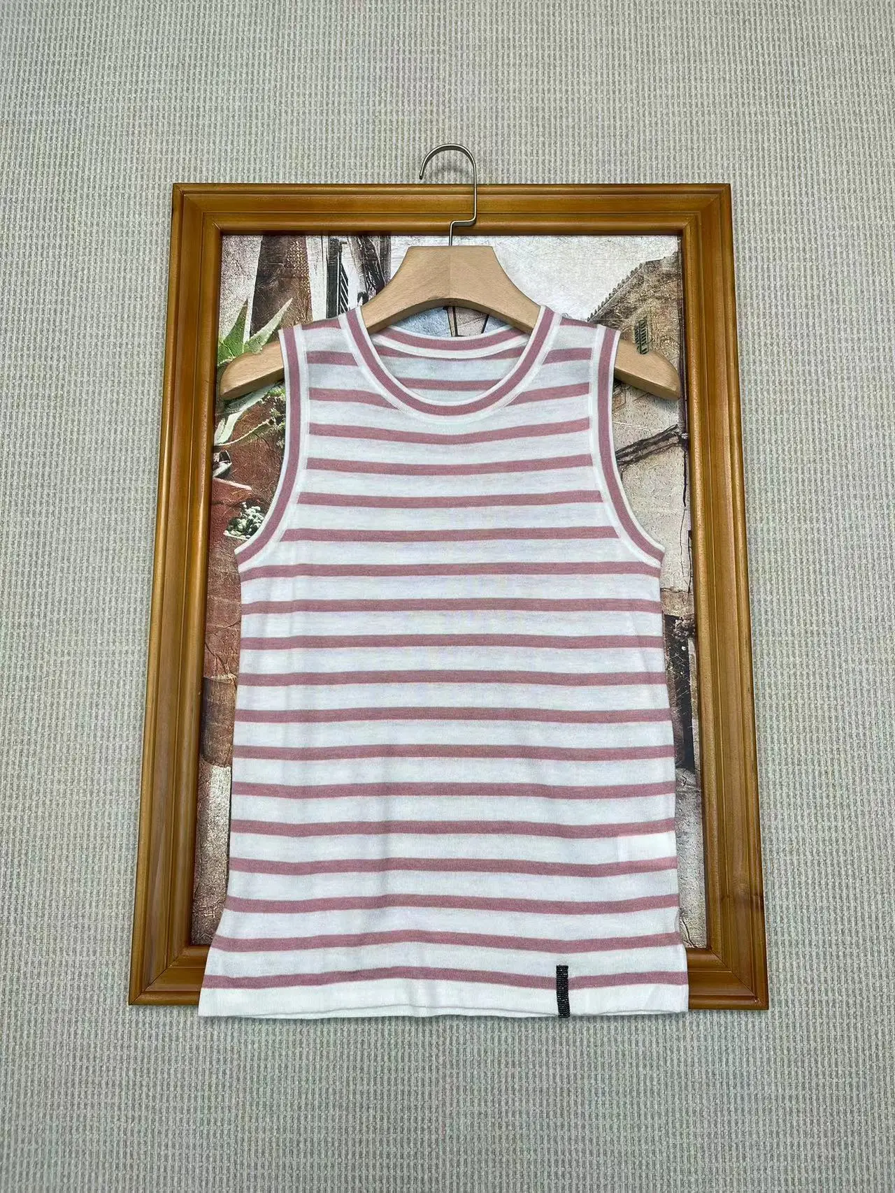 Beaded silk wool stripe knitted tank top