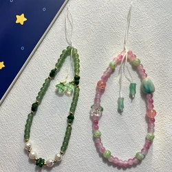 New Chinese Style Two Generations Joyful Art Pendant Anti Drop And Anti loss Wrist Rope Imitation Jade Beaded Mobile Phone Chain
