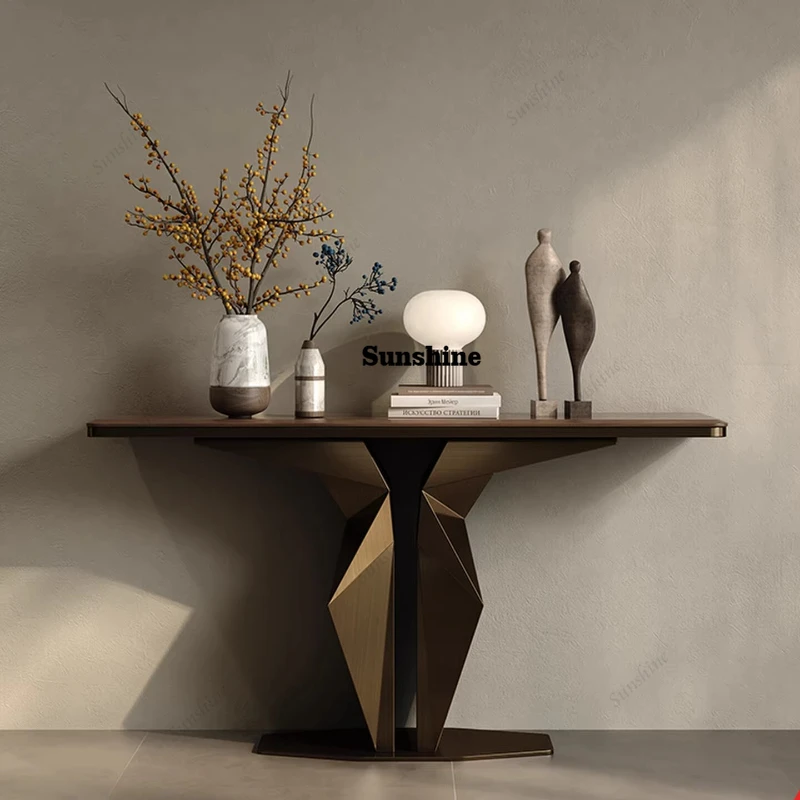 

Italian light luxury solid wood porch cabinet modern minimalist entrance door storage table