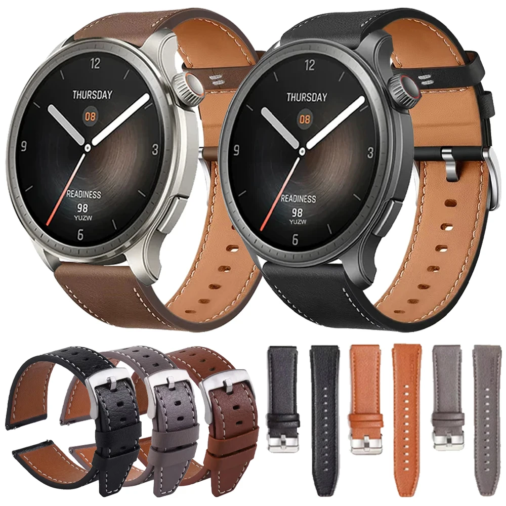 Leather Strap Watchband for Amazfit Balance Smart Wriststrap 20 22mm Quick Releas Business Bracelet for Amazfit Bip/GTR/GTS Band