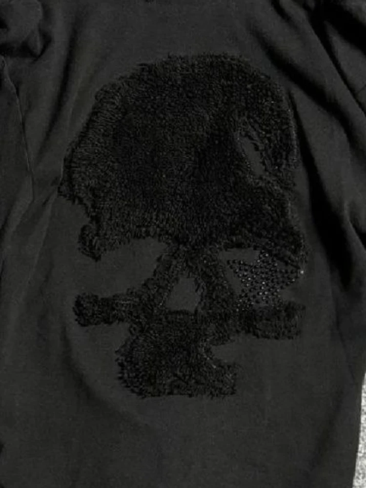 Y2k Vintage Stampato Slim Felpe con cappuccio da donna Manica lunga Estetica Moda Felpa con cappuccio nera Con scollo a V Abbigliamento streetwear 2025 Nuovo