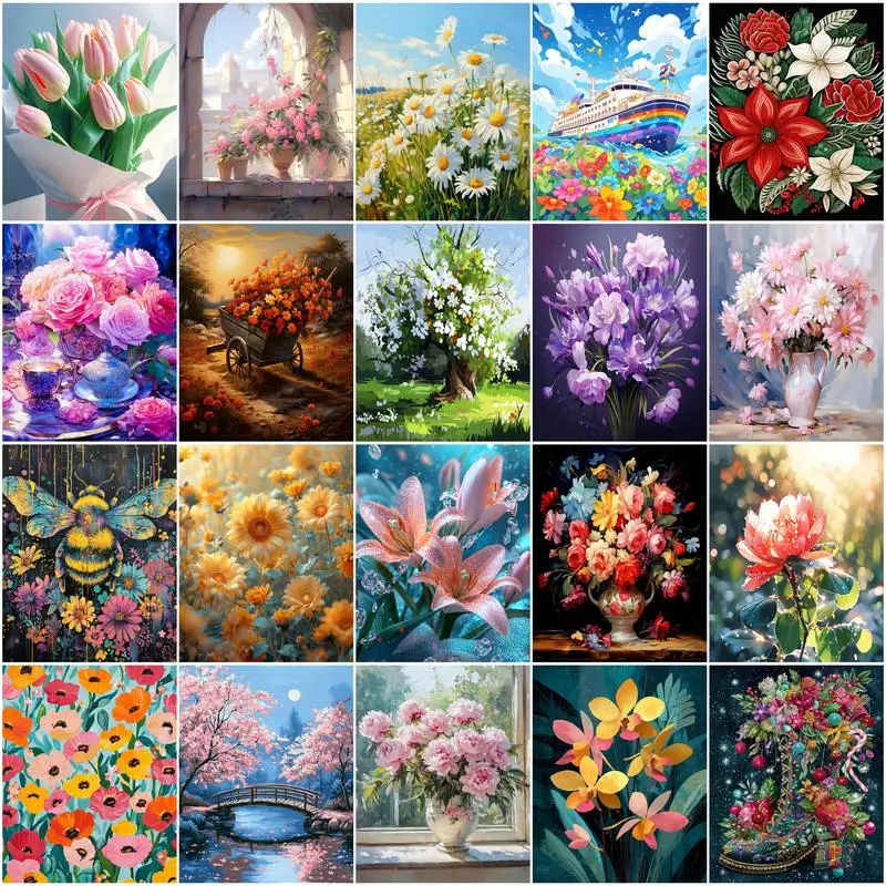 

GATYZTORY Painting By Number Novelties Flowers Watercolors Canvas Picture Adult Coloring Color Markers Digital Diy Color Markers