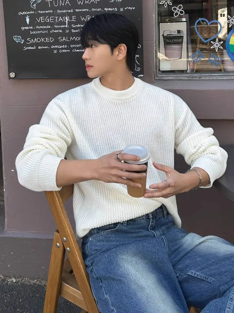 

SYUHGFA Simple Sweaters Solid Color Men's Round Collar Loose Knitted Clothing Casual Pullover All-match Male Tops 2025 Winter