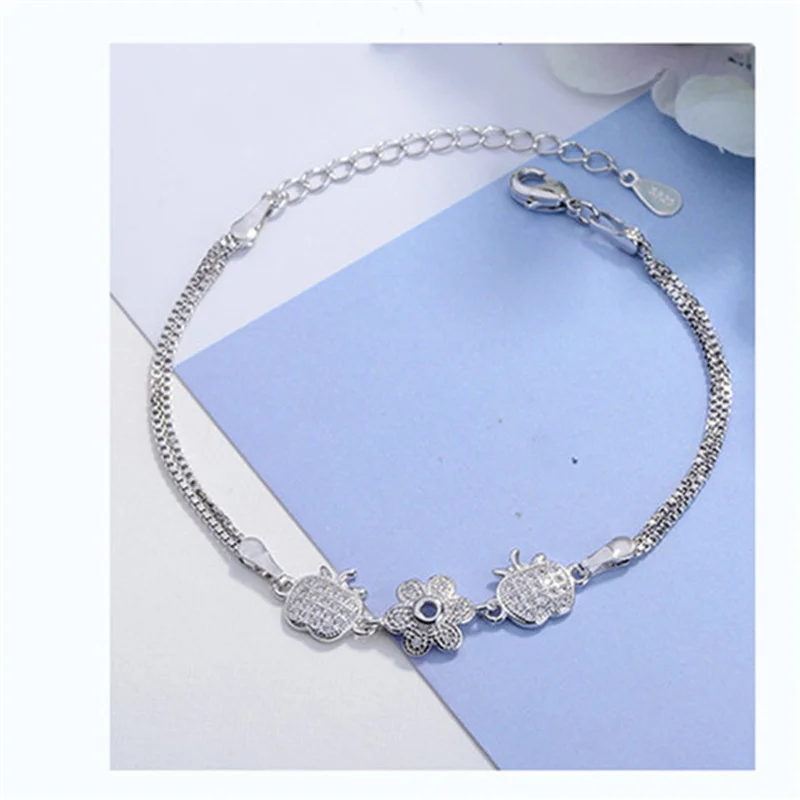 Moda argento bracciale in argento Sterling 925 gioielli da donna braccialetti a forma di fiore di mela di cristallo carino accessori zircone lucido donna