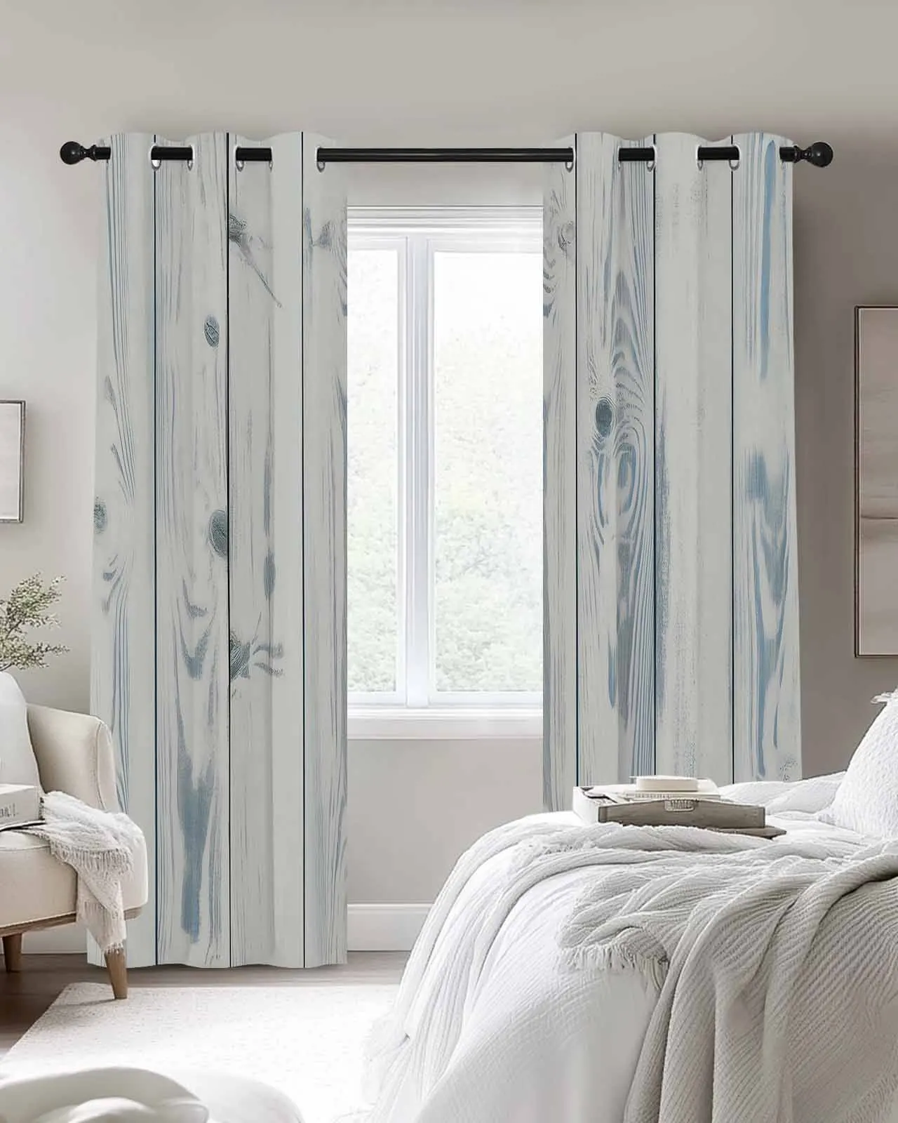 

Modern Window Curtains for Living Room Blue White Natural Wood Planks Curtains for Child Bedroom Kitchen Decor Blinds Drapes