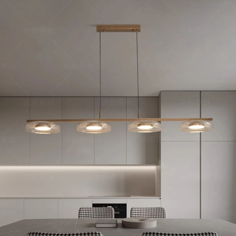 Modern Round Crack Glass Pendant Light LED Long Strip Iron Art Chandelier Living/Dining Room Kitchen Island Restaurant Studio