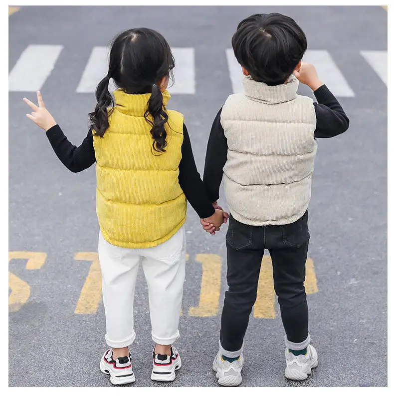 Boys Girls Sleeveless Coats Vest Jackets Autumn Winter Kid Clothing Children Casual Corduroy Stand-Up Collar Vest Winter Clothes