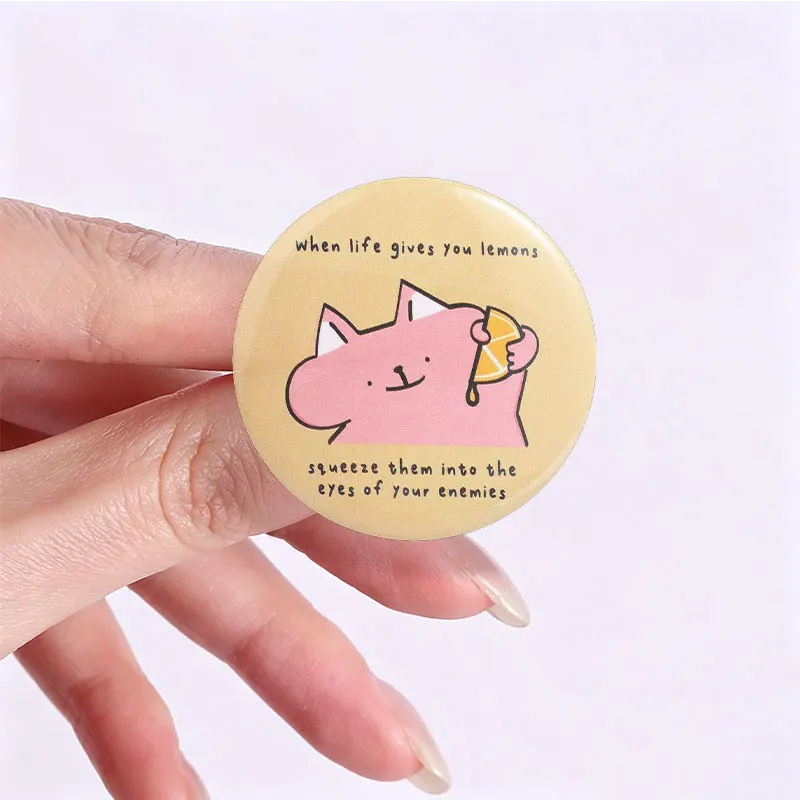 Cute Pink Cat Meme & Sarcastic Quote Tinplate Soft Button Pins Funny Humor Character Development Badge Brooch Lapel Pin Jewelry