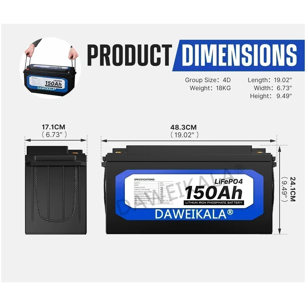 SU 12V 150Ah LiFePO4 Battery Lithium Iron Phosphate Battery Built-in BMS for Solar Power System RV House Trolling Motor Tax Free