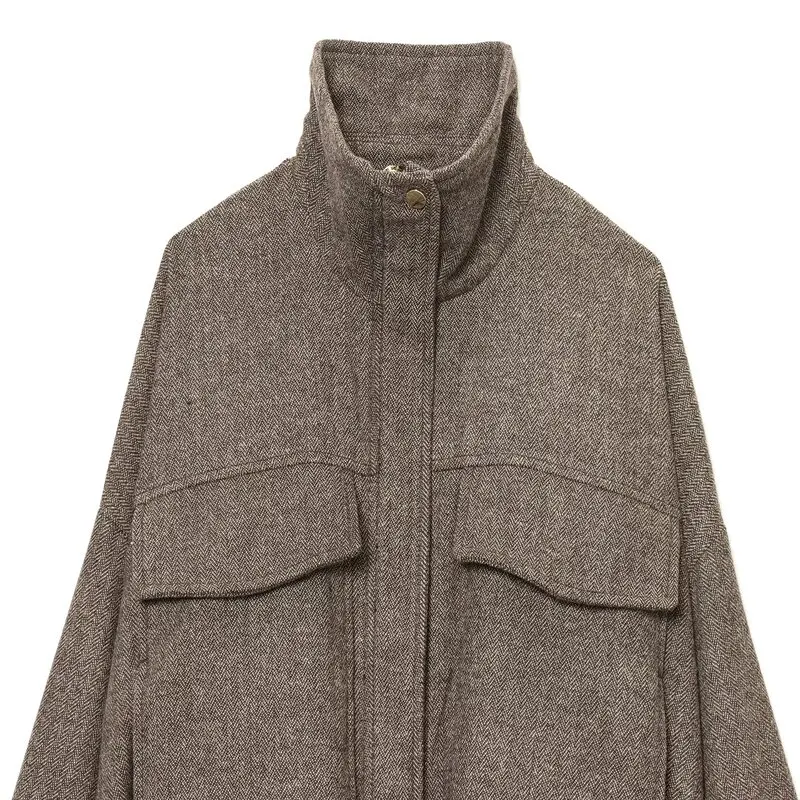 شتاء جديد المرأة الطيار Jaet معطف القماش القطني نمط الوقوف طوق منتفخ ملابس خارجية ort طول سستة إغلاق طويل Sve #3