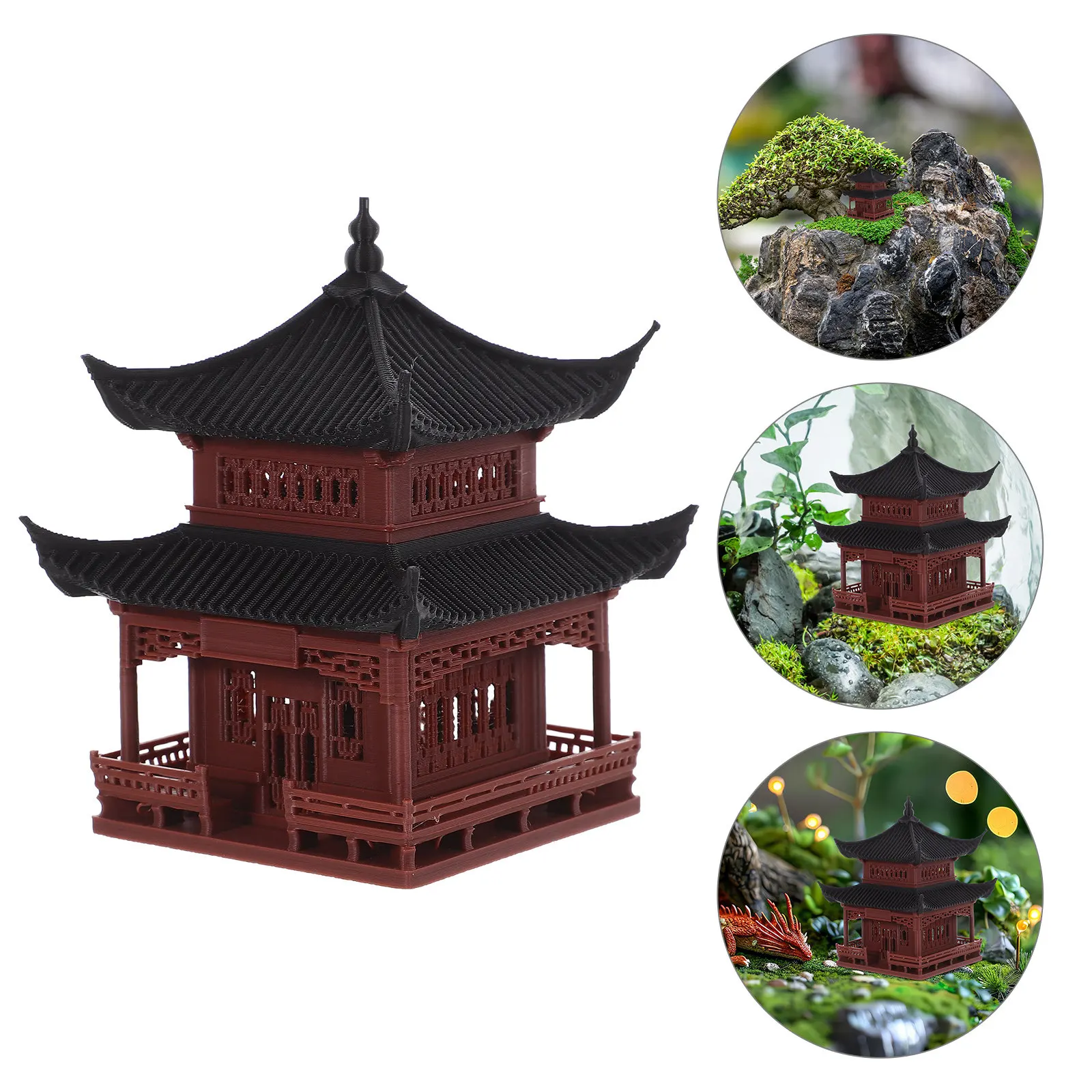 Chinese Pavilion Miniature Decorative Ornament Creative Bonsai Aquarium Fish Tank Landscape Micro Garden Desktop Accent