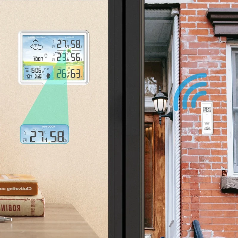 PT20B Digital Previsão Estação Meteorológica, Indoor, Outdoor, Previsão, Calendários, Higrômetro, Umidade, Exibição de Temperatura, Sensor, Plug UE