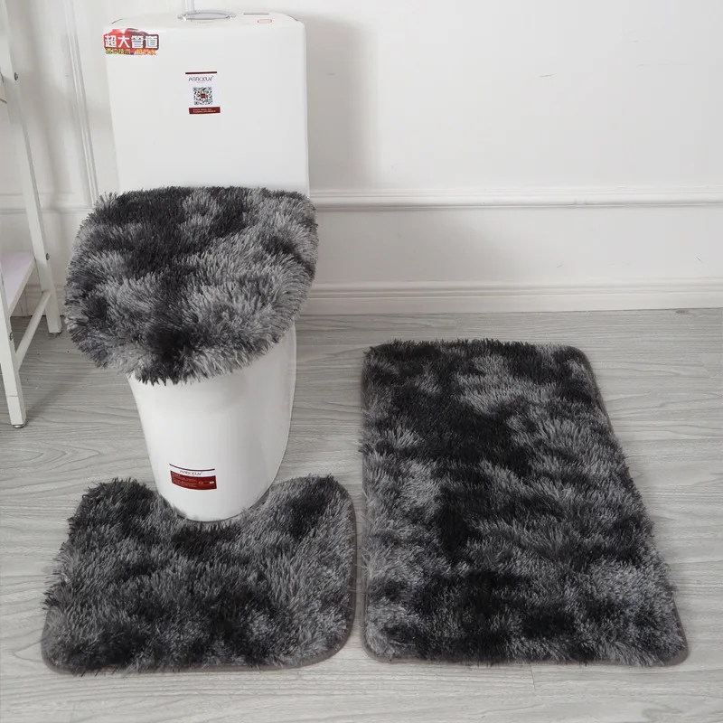 Elegant Hand-dyed Long Pile Rug Toilet Three-piece Set Anti-slip Foot Pad Bathroom Water-absorbing Package