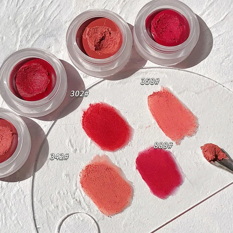 Mousse Matte Lipstick Mud Makeup Palette Red Rouge Long Lasting Lip Tint Cream Pigment Silky Texture Cheek Peach Blush Makeup