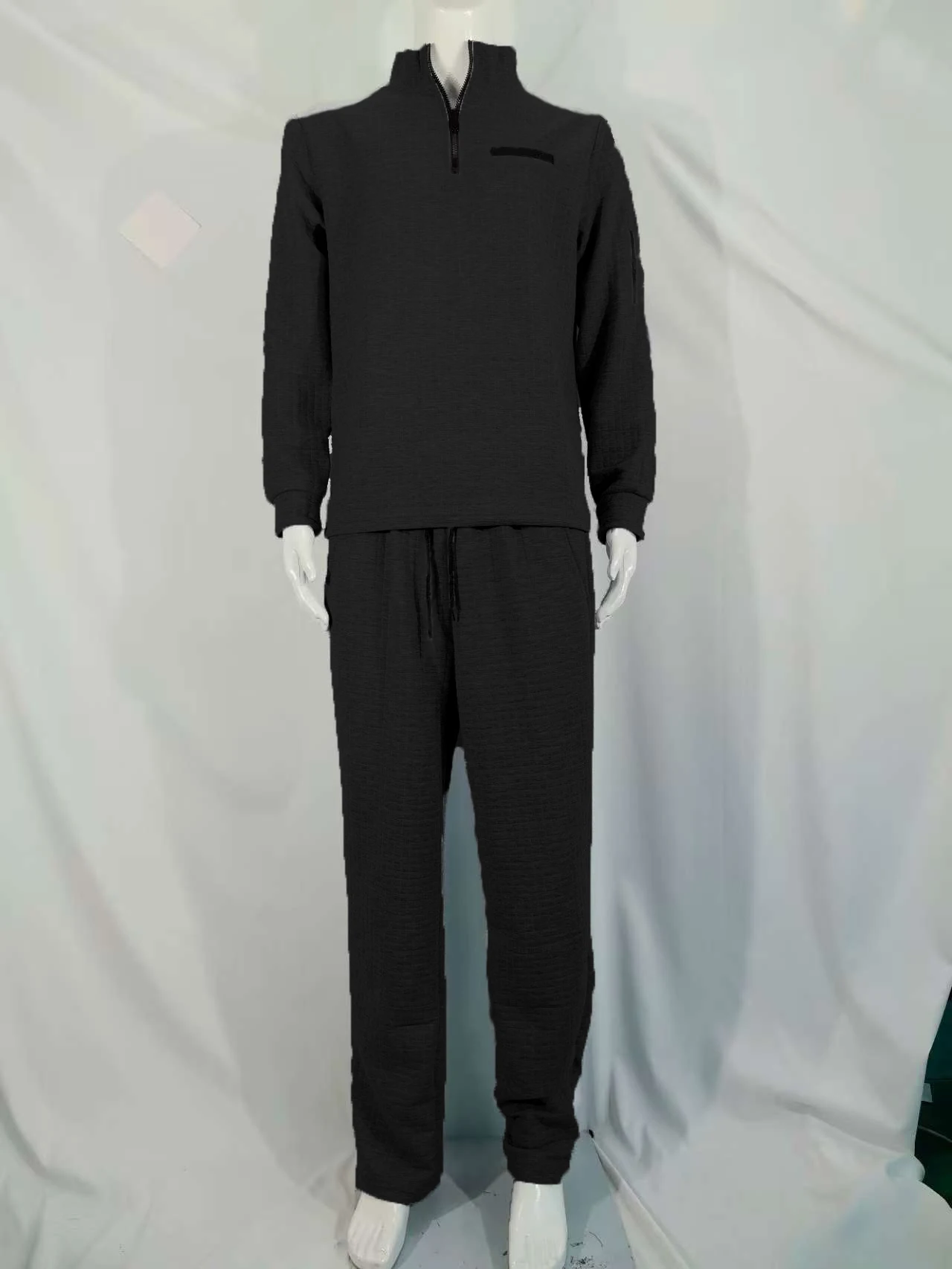 Nieuw geheel wit herenpak in effen kleur met geruit patroon, casual lange mouwen, opstaande kraag, tailleband met trekkoord