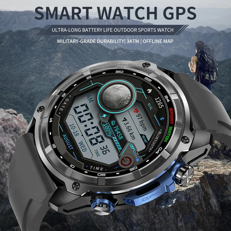 LIGE Built-in GPS Smart Watch Offline Map 860mAh 4GB Men Compass Barometric Altimeter Flashlight 1.43