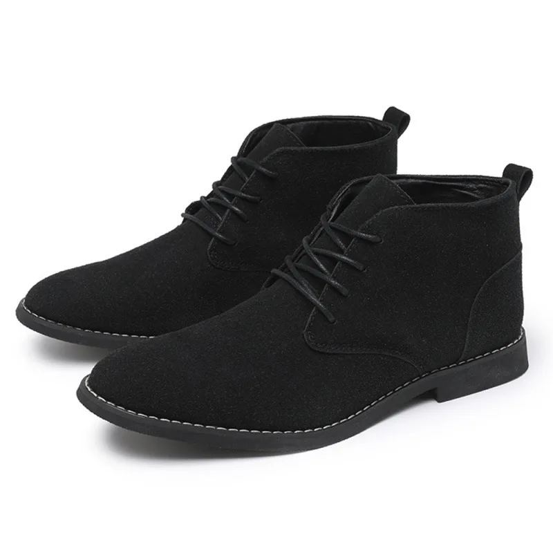 British Style Brown Chelsea Boots For Men High Top Dress Shoes Comfortable Pointed-toe Men's Ankle Boots Lace-up Short Boot Man