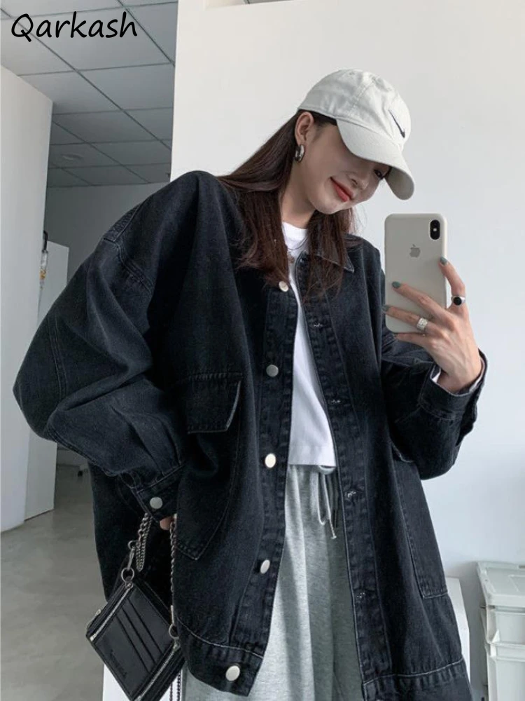 

Denim Basic Jackets Women Loose Fashion Streetwear Spring Coats Pockets Vintage Harajuku Korean Style Females Mujer Chaqueta new