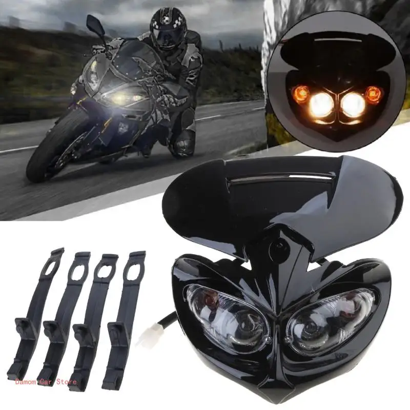 Motorcycle Street Fighter Black Headlight Fairing Light Lamp Yellow Amber Color