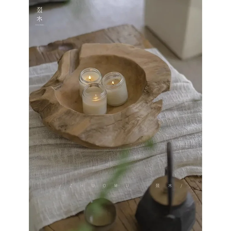 

Teak Fruit Tray - Wooden Indonesian Imported Solid Wood Decorative Snack Tray Designer Creative Home Kitchen Accessory