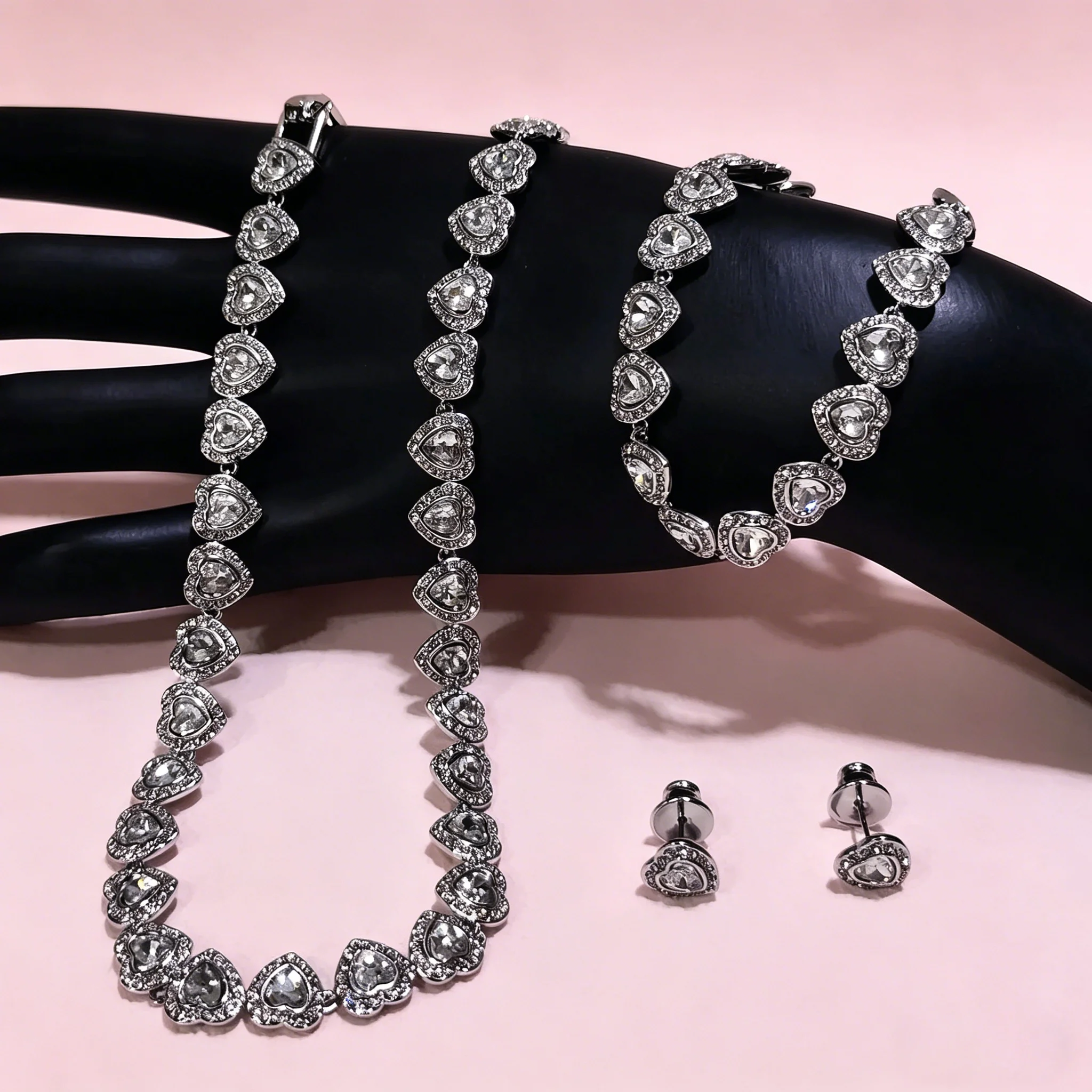 

2026 Original Crystal Sparkling Heart Shape Necklace Earrings Bracelet Ring Charming for Women High-end Wedding Jewelry Set