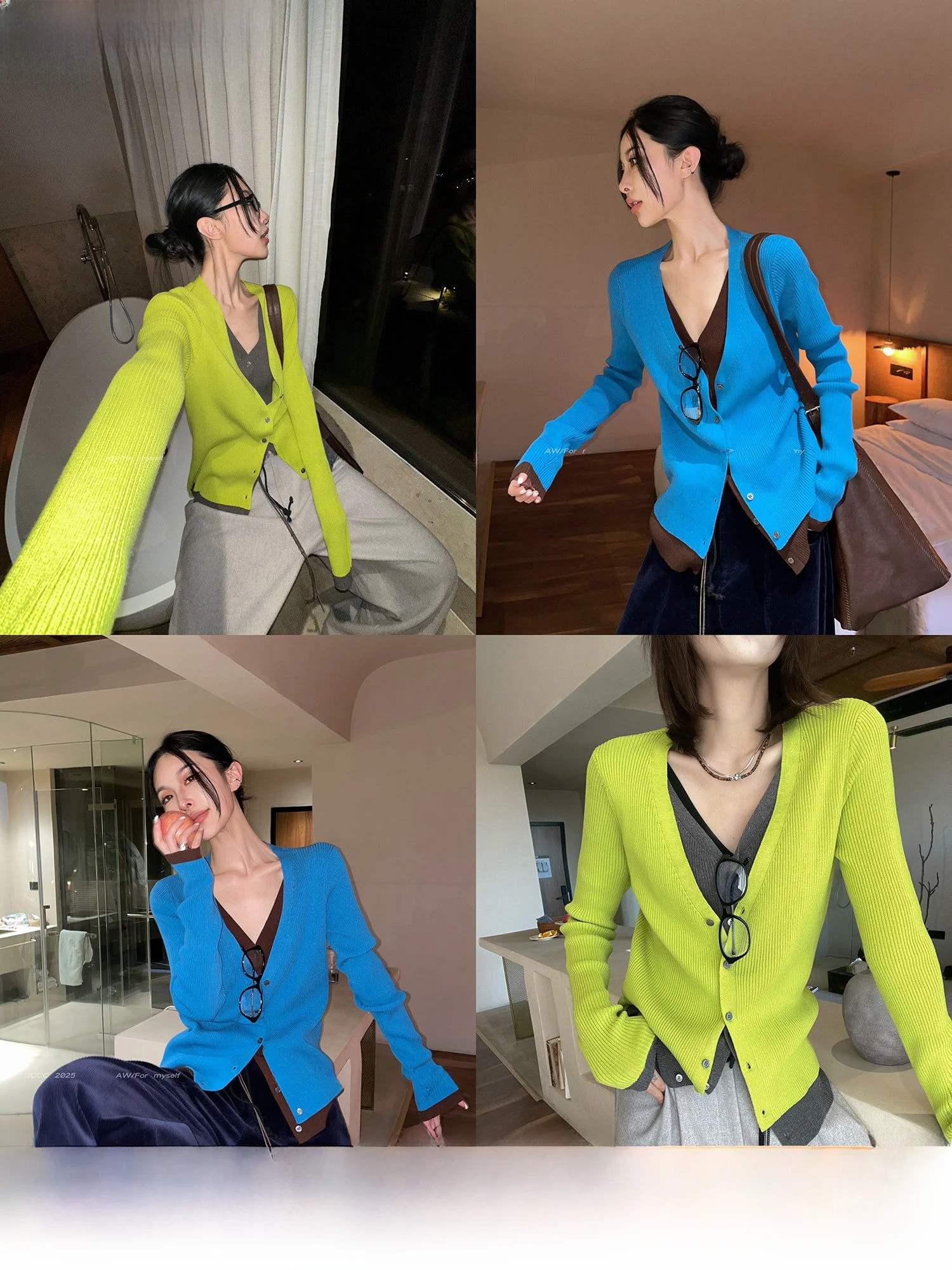 

JCCC adow 'Mountain Sea Meeting' Early Spring Color Blo Knitted Long Sve Base irt Slimming White Enhancing Mo Two-...