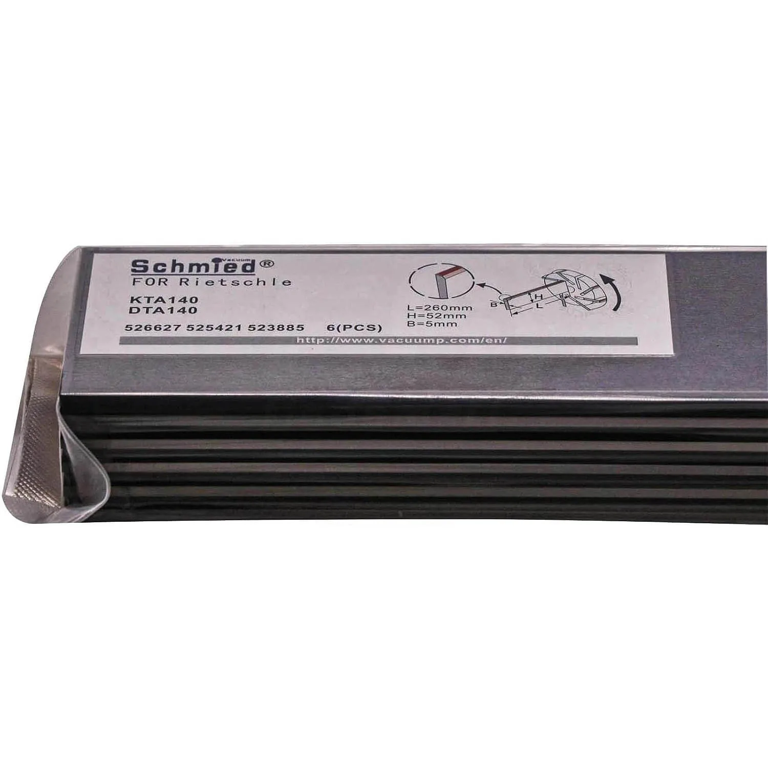 6 Pack Vane 526627 525421 523885 for Rietschle Vacuum Pump KTA140, DTA140, 260-52-5mm