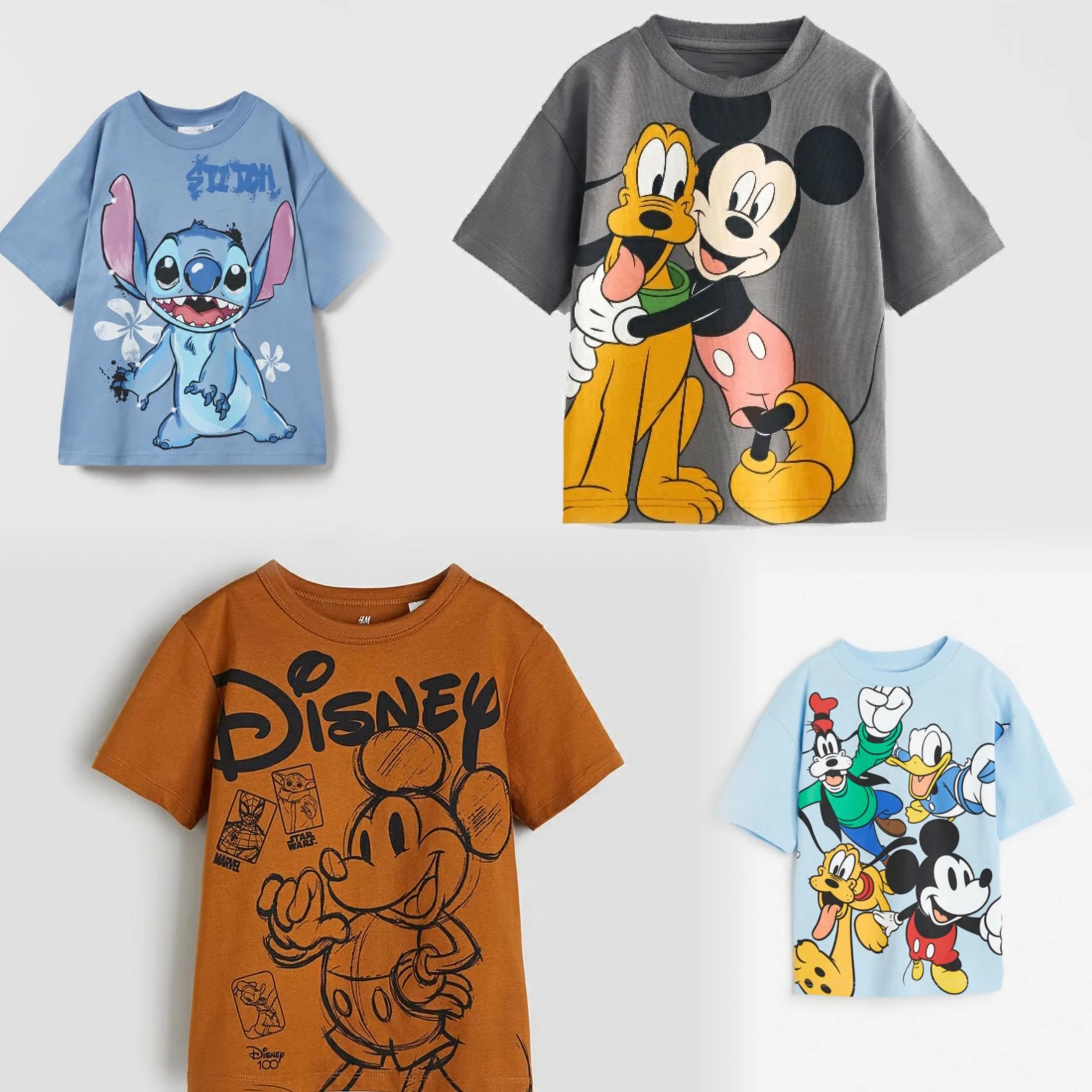 Camiseta estampada de dibujos animados de Mickey, ropa de verano, ropa holgada de moda para niños, camisetas de manga corta, ropa para niños, camisetas