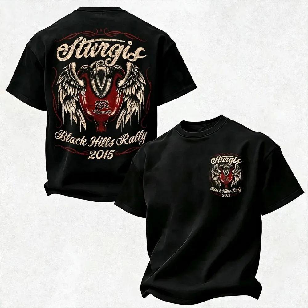 2026 Now Sturgis 75th Biker Rally Tee Men’s Vintage Headlight Angel‑Wings Crewneck Short‑Sleeve Casual Top