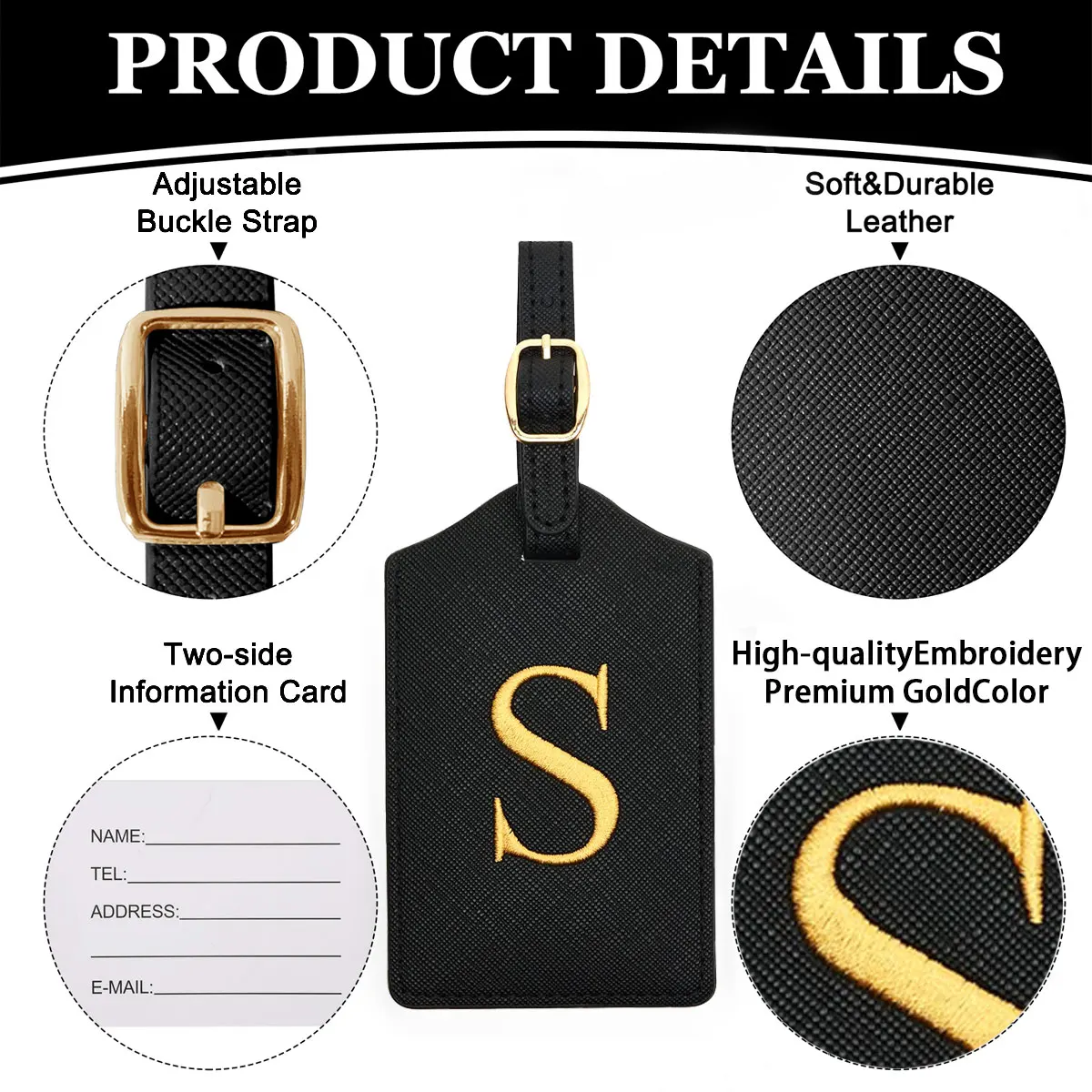 علامة الأمتعة المصنوعة من جلد البولي يوريثان للسفر - علامة تعريف حقيبة السفر المتينة مع غطاء الخصوصية وفتحة بطاقة الاسم (A-Z) liu #4