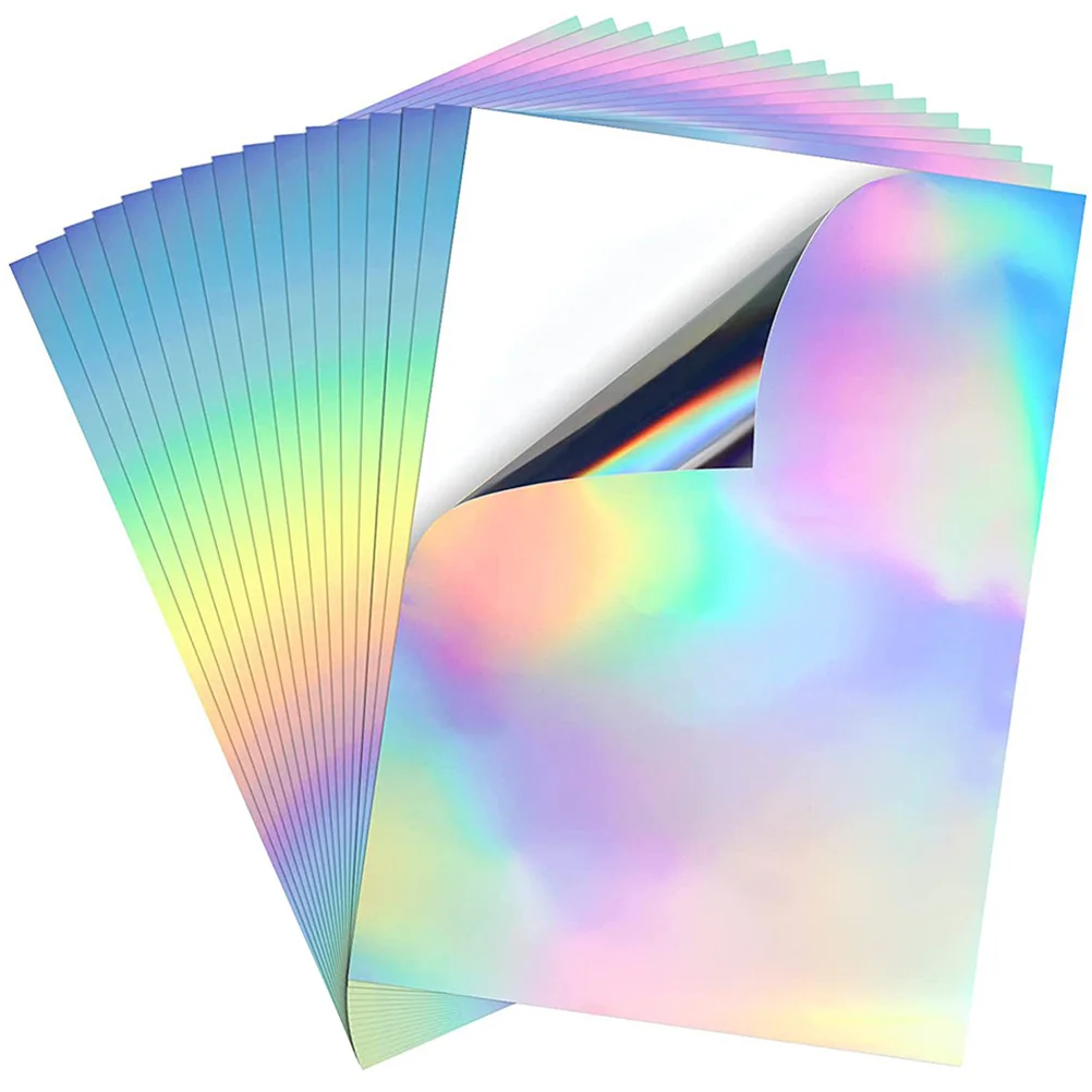 20 Sheets Holographic Self-adhesive Paper A4 Printing Stickers Colorful Fantasy Aluminum Foil Full-color Cardboard